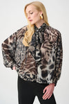 Joseph Ribkoff Chiffon Animal Print with Bow Tie Detail Top, Grey and Black
