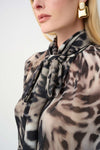 Joseph Ribkoff Chiffon Animal Print with Bow Tie Detail Top, Grey and Black