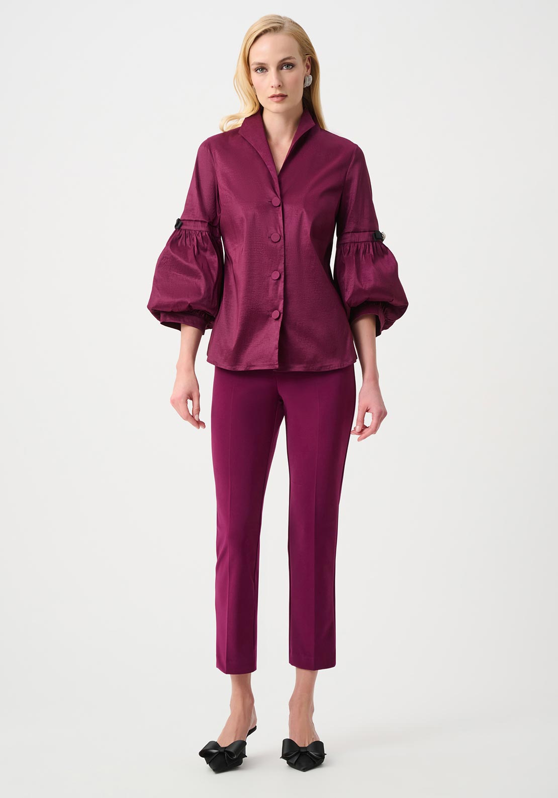 Joseph Ribkoff Fitted with Rhinestone Buttons Blouse, Berry Pink