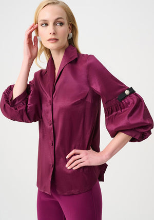 Joseph Ribkoff Fitted with Rhinestone Buttons Blouse, Berry Pink