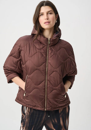 Joseph Ribkoff Quilted with Hood Waterproof Coat, Brown
