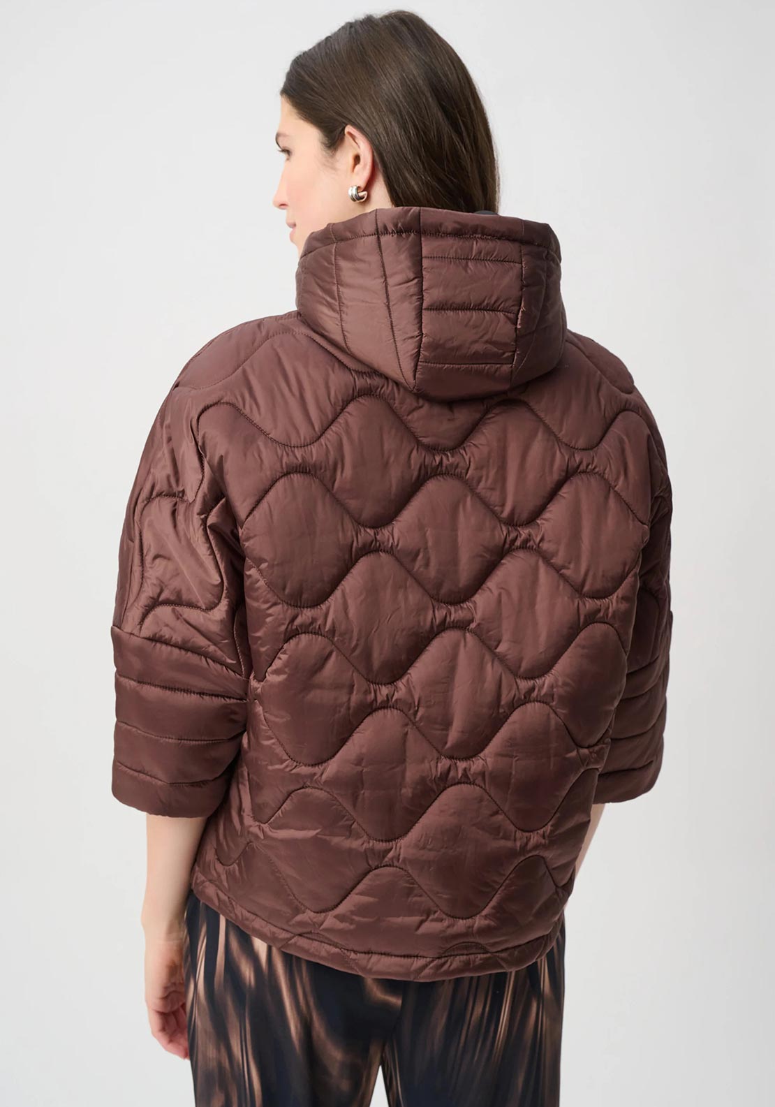 Joseph Ribkoff Quilted with Hood Waterproof Coat, Brown
