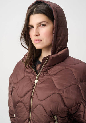 Joseph Ribkoff Quilted with Hood Waterproof Coat, Brown