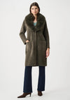 Joseph Ribkoff Knit with Detachable Faux Fur Collar Coat, Green