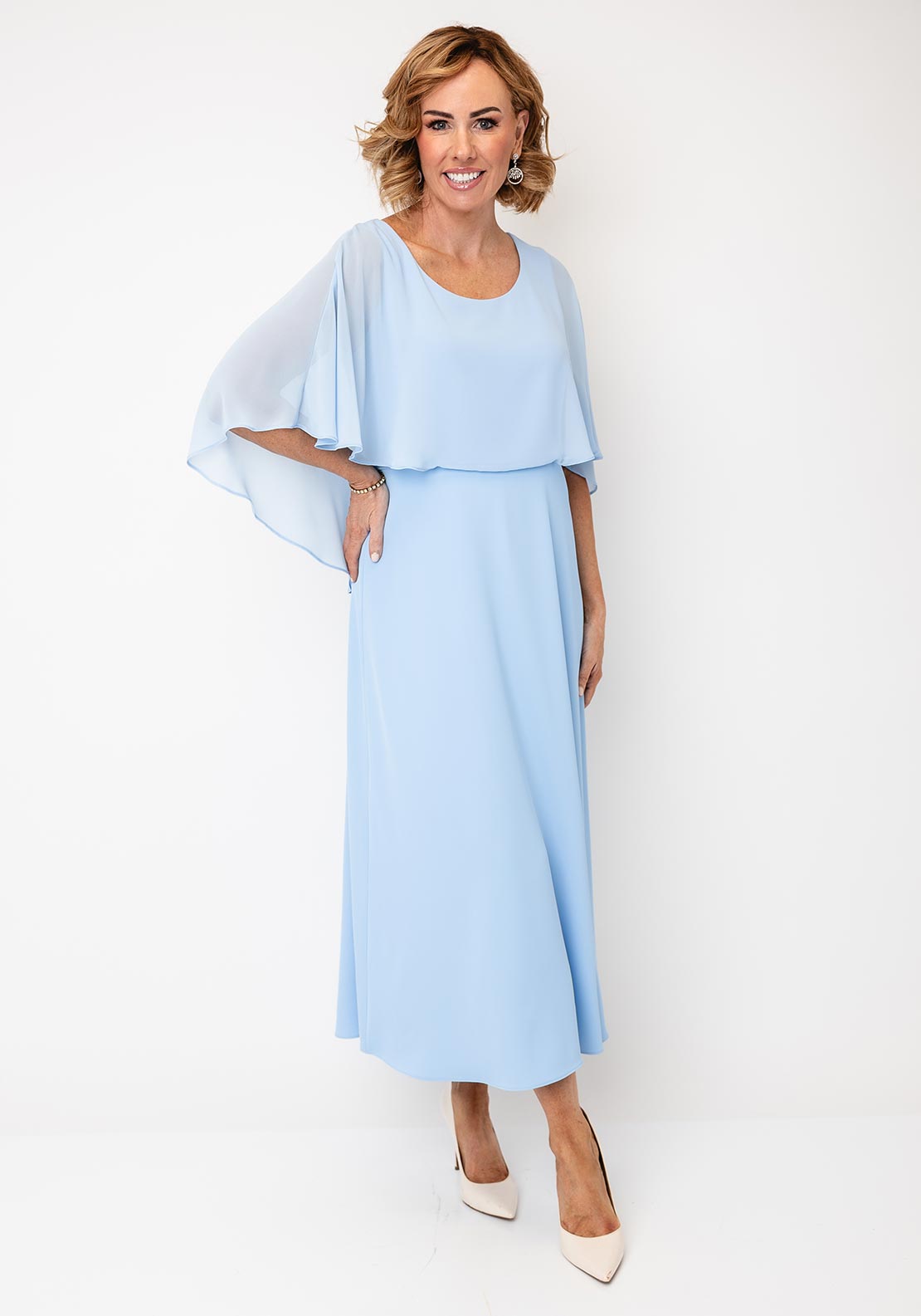 Joseph Ribkoff A-Line With Chiffon Overlay Style Dress, Blue - McElhinneys