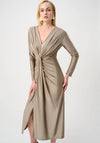 Joseph Ribkoff V-Neck with Knot Detail Midi Dress, Beige