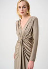 Joseph Ribkoff V-Neck with Knot Detail Midi Dress, Beige