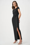 Joseph Ribkoff Scuba Crepe with Rhinestone Piping Midi Dress, Black