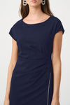 Joseph Ribkoff Scuba Crepe with Rhinestone Piping Midi Dress, Navy