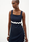 Joseph Ribkoff Woven Twill with Contrast Trim Midi Dress, Navy