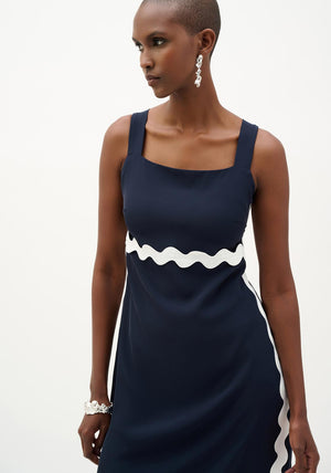 Joseph Ribkoff Woven Twill with Contrast Trim Midi Dress, Navy