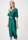 Joseph Ribkoff Satin Knit Wrap with Buckle Detail Dress, Green