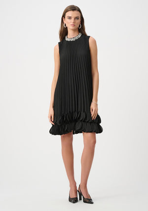 Joseph Ribkoff Pleated Embellished A-Line Midi Dress, Black