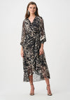 Joseph Ribkoff Chiffon Printed Wrap Midi Dress, Grey and Black