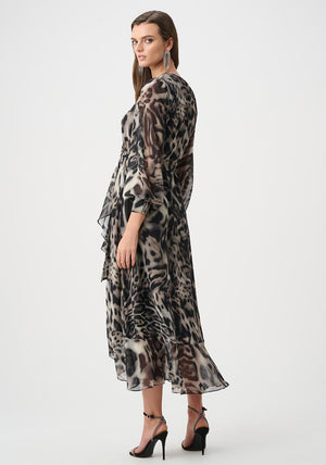 Joseph Ribkoff Chiffon Printed Wrap Midi Dress, Grey and Black