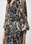Joseph Ribkoff Chiffon Printed Wrap Midi Dress, Grey and Black