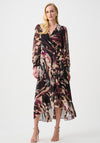 Joseph Ribkoff Chiffon Printed Wrap Midi Dress, Black Multi