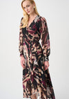 Joseph Ribkoff Chiffon Printed Wrap Midi Dress, Black Multi