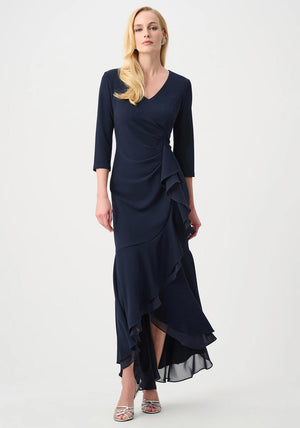 Joseph Ribkoff Scuba Chiffon Trumpet Dress, Navy