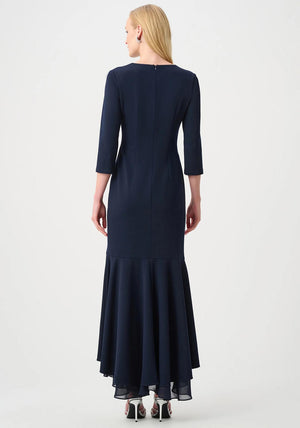Joseph Ribkoff Scuba Chiffon Trumpet Dress, Navy