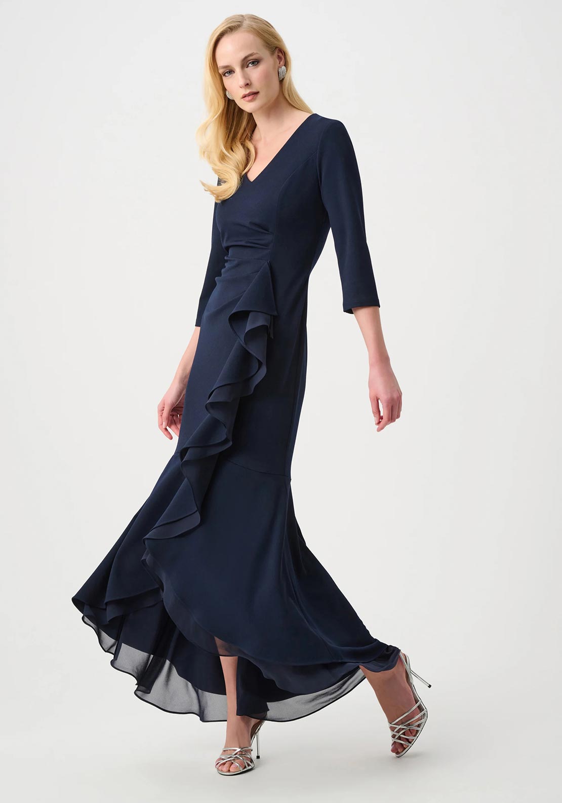 Joseph Ribkoff Scuba Chiffon Trumpet Dress, Navy