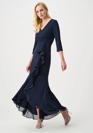 Joseph Ribkoff Scuba Chiffon Trumpet Dress, Navy