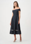 Joseph Ribkoff Foil Textured Jacquard Off-The-Shoulder Midi Dress, Navy