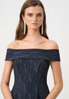 Joseph Ribkoff Foil Textured Jacquard Off-The-Shoulder Midi Dress, Navy