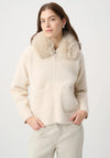 Joseph Ribkoff Detachable Faux Fur Collar Jacket, Cream