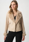 Joseph Ribkoff Faux Suede with Faux Fur Collar Jacket, Light Beige
