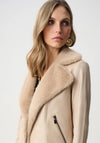 Joseph Ribkoff Faux Suede with Faux Fur Collar Jacket, Light Beige