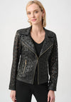 Joseph Ribkoff Faux Suede and Mesh Cropped Jacket, Black