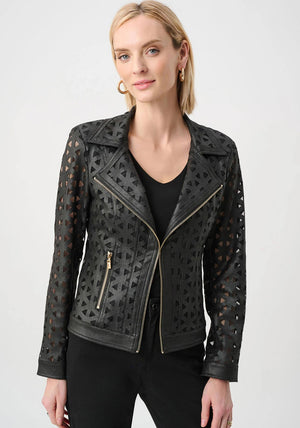 Joseph Ribkoff Faux Suede and Mesh Cropped Jacket, Black