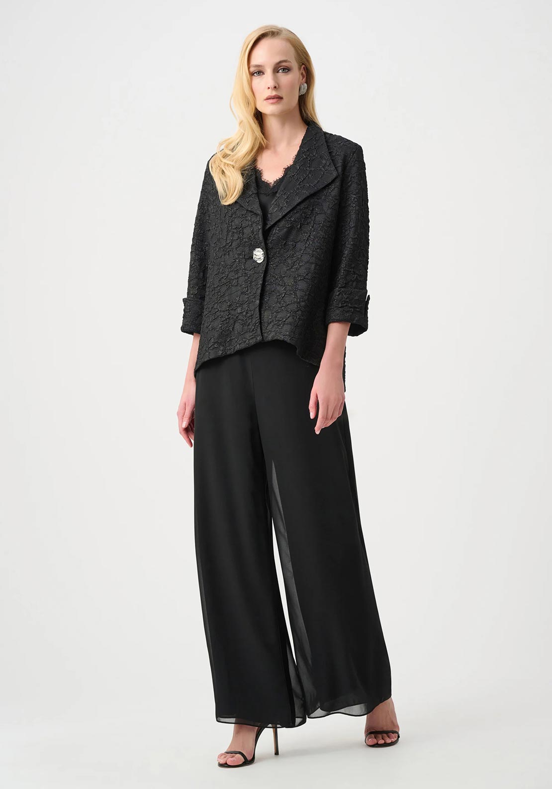 Joseph Ribkoff Textured Jacquard Lapel Collar Jacket, Black