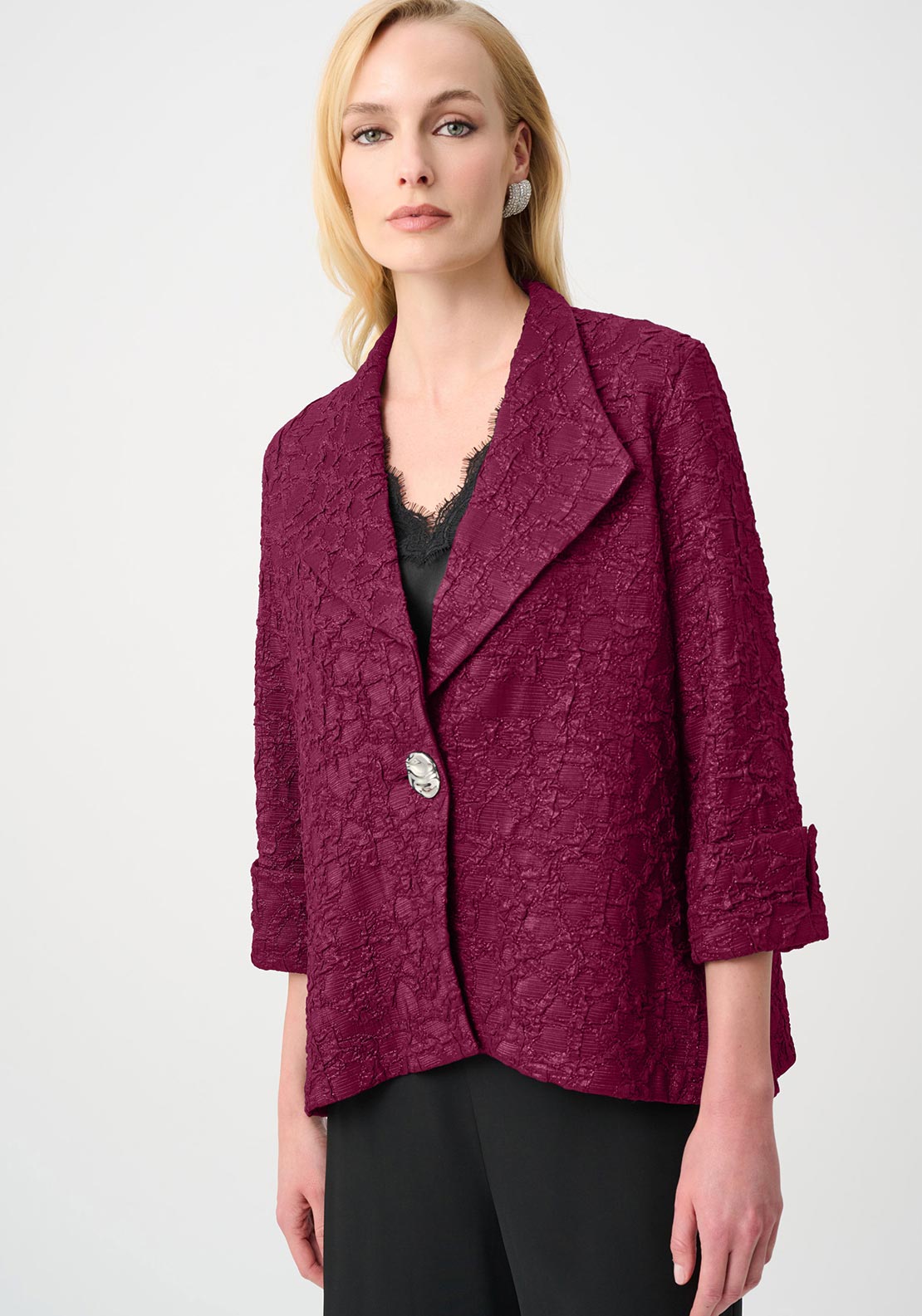 Joseph Ribkoff Textured Jacquard Lapel Collar Jacket, Berry Pink