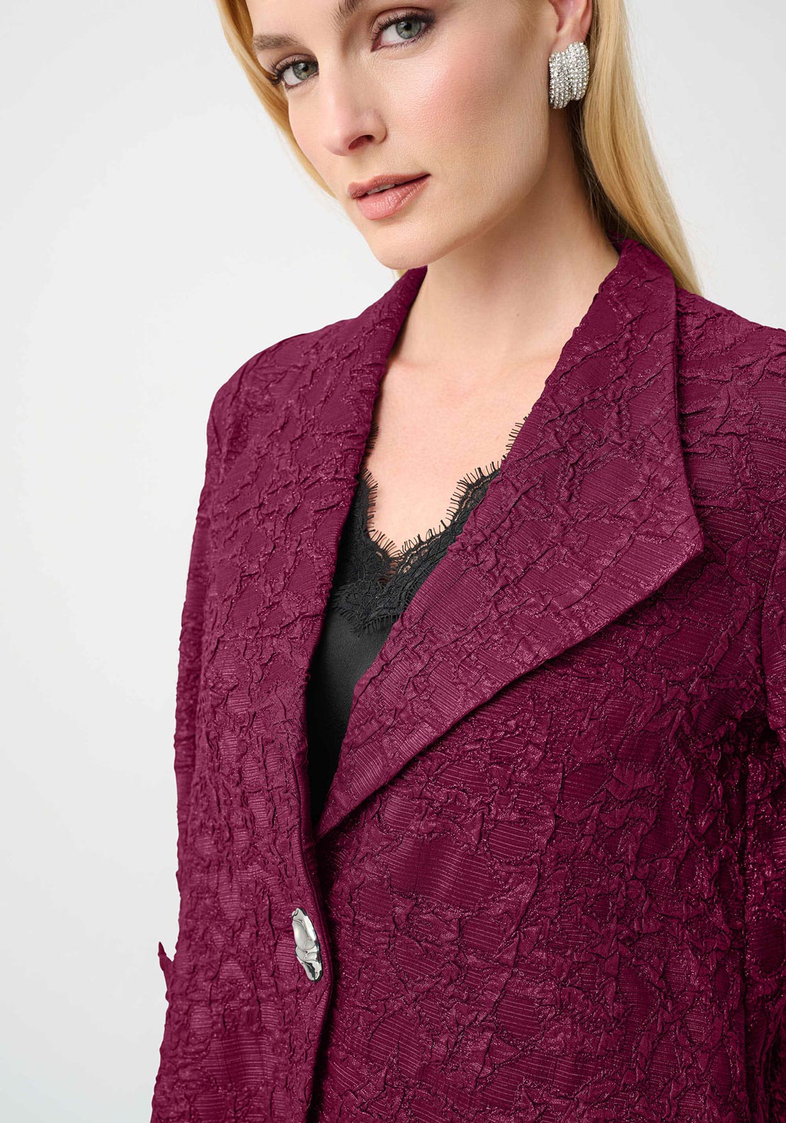 Joseph Ribkoff Textured Jacquard Lapel Collar Jacket, Berry Pink