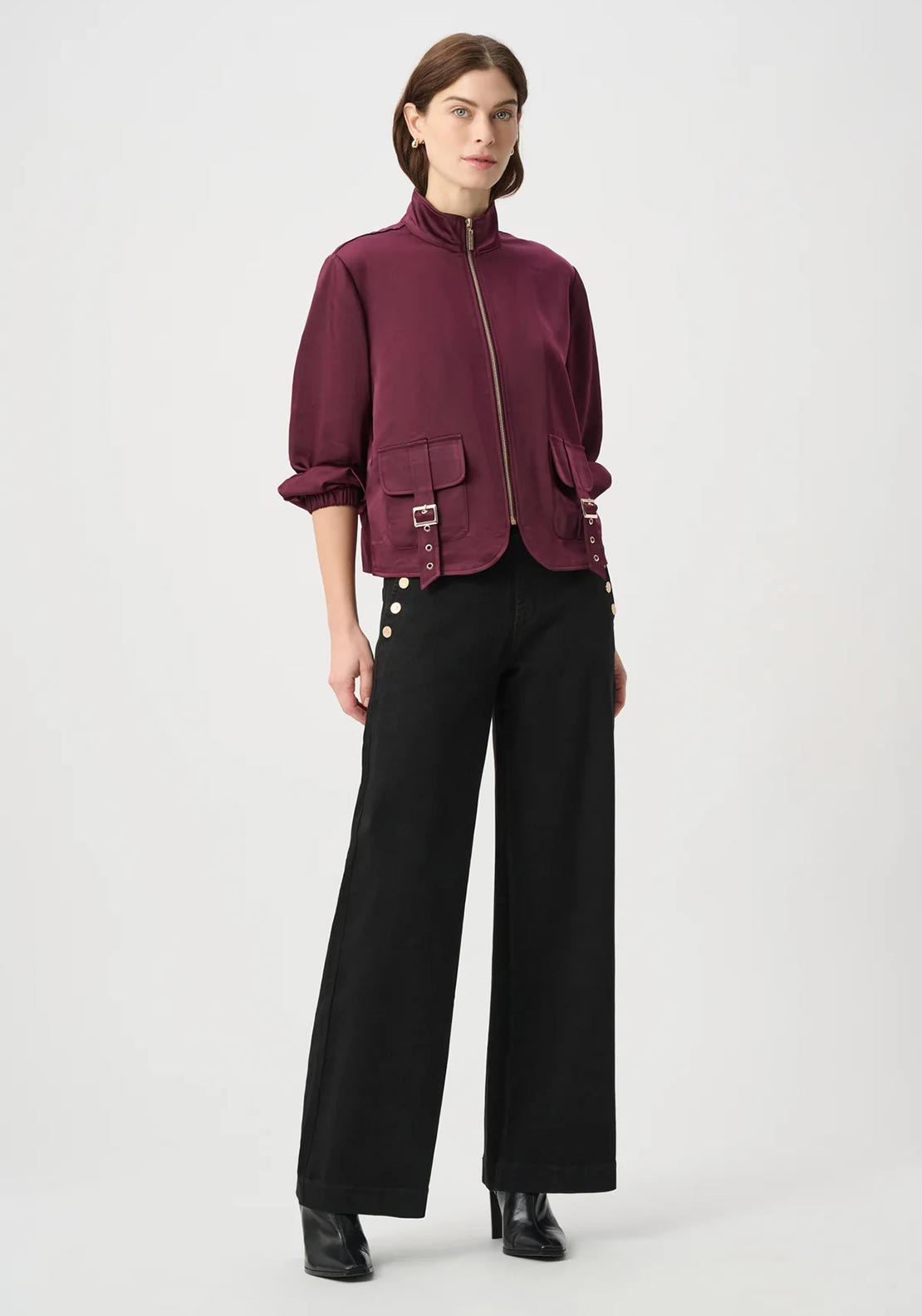 Joseph Ribkoff Classic Wide Leg with Button Detail Jeans, Black