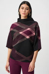 Joseph Ribkoff Plaid Funnell-Neck Sweater, Wine Multi