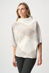 Joseph Ribkoff Plaid Funnel-Neck Sweater, Off-White Multi