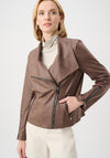 Joseph Ribkoff Foil Knit Fitted Faux Leather Jacket, Brown