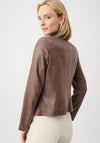 Joseph Ribkoff Foil Knit Fitted Faux Leather Jacket, Brown