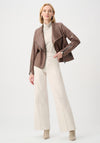 Joseph Ribkoff Foil Knit Fitted Faux Leather Jacket, Brown