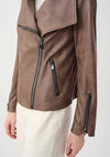 Joseph Ribkoff Foil Knit Fitted Faux Leather Jacket, Brown