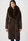 Joseph Ribkoff Feather Yarn Knitted with Detachable Faux Fur Collar Coat, Brown
