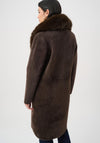 Joseph Ribkoff Feather Yarn Knitted with Detachable Faux Fur Collar Coat, Brown