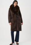 Joseph Ribkoff Feather Yarn Knitted with Detachable Faux Fur Collar Coat, Brown