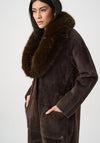 Joseph Ribkoff Feather Yarn Knitted with Detachable Faux Fur Collar Coat, Brown