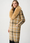 Joseph Ribkoff Plaid with Detachable Faux Fur Collar Coat, Beige