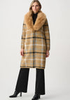 Joseph Ribkoff Plaid with Detachable Faux Fur Collar Coat, Beige