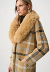 Joseph Ribkoff Plaid with Detachable Faux Fur Collar Coat, Beige